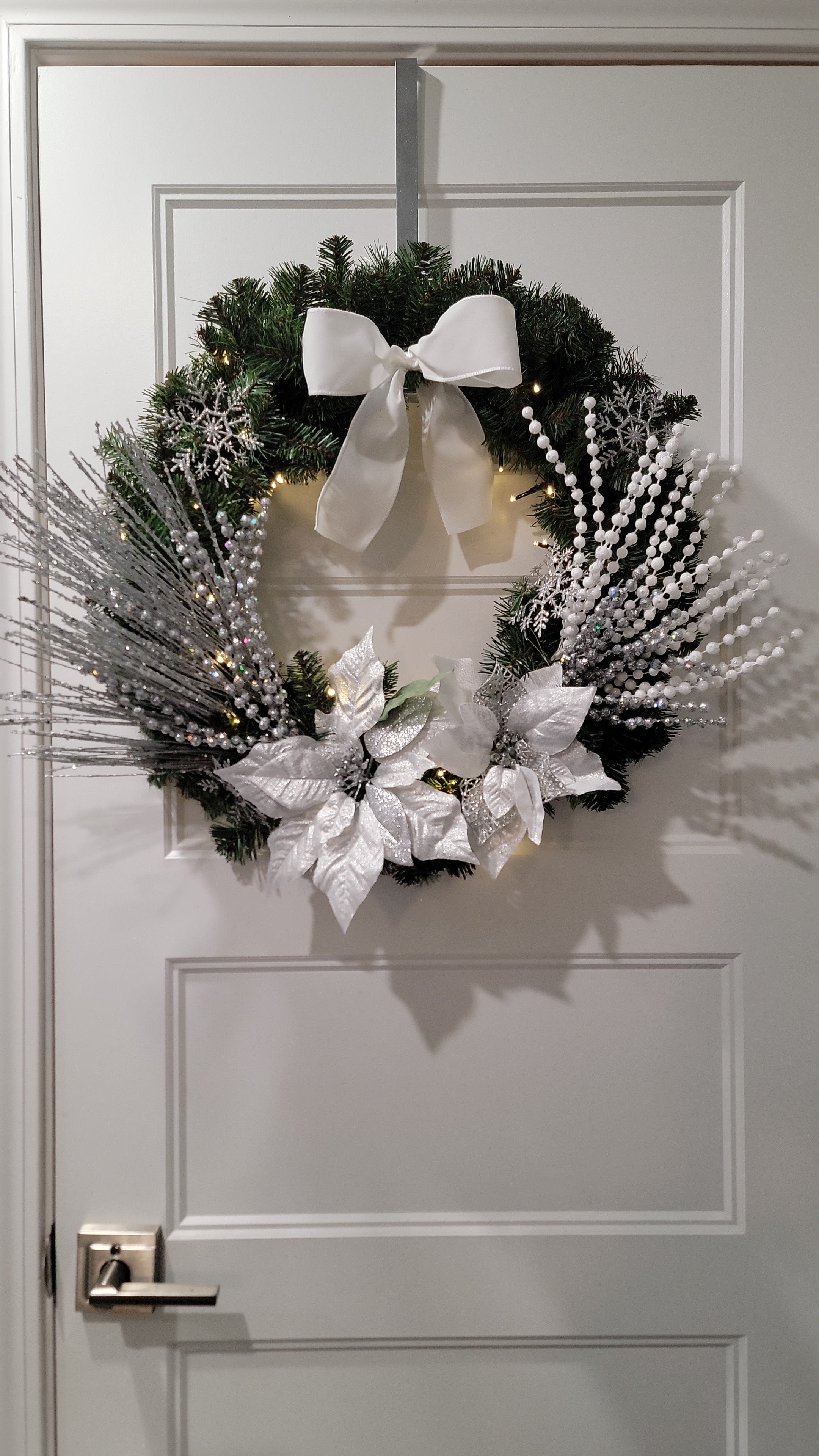 White Bow Christmas Wreath