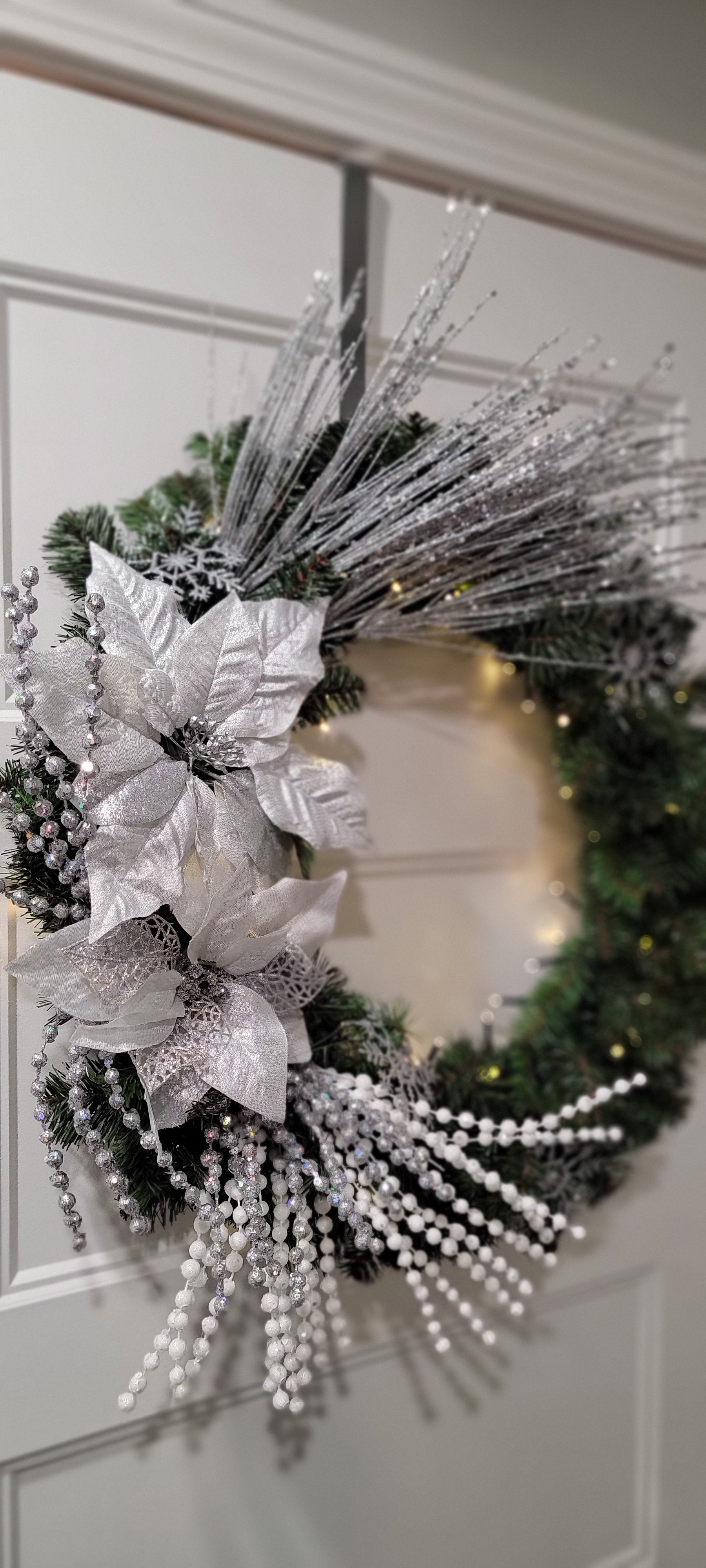 White Bow Christmas Wreath